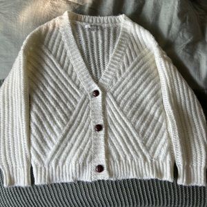 Forever 21 Contemporary Cozy White Button Up Sweater